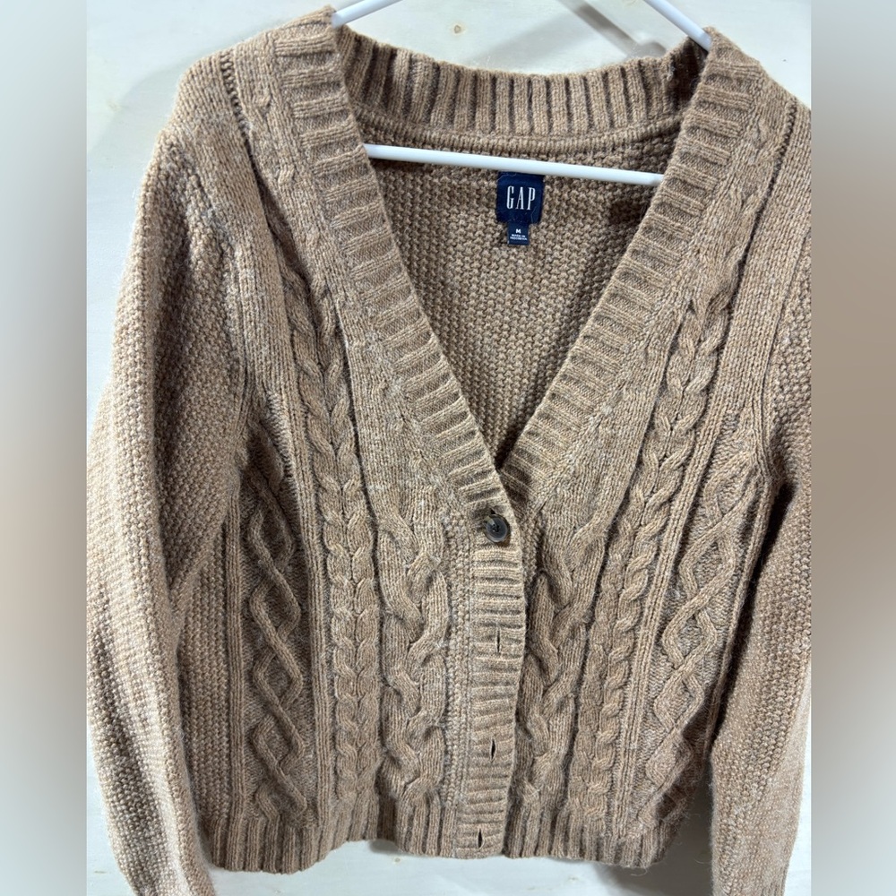 GAP Taupe Cable-Knit Button-Up Cardigan